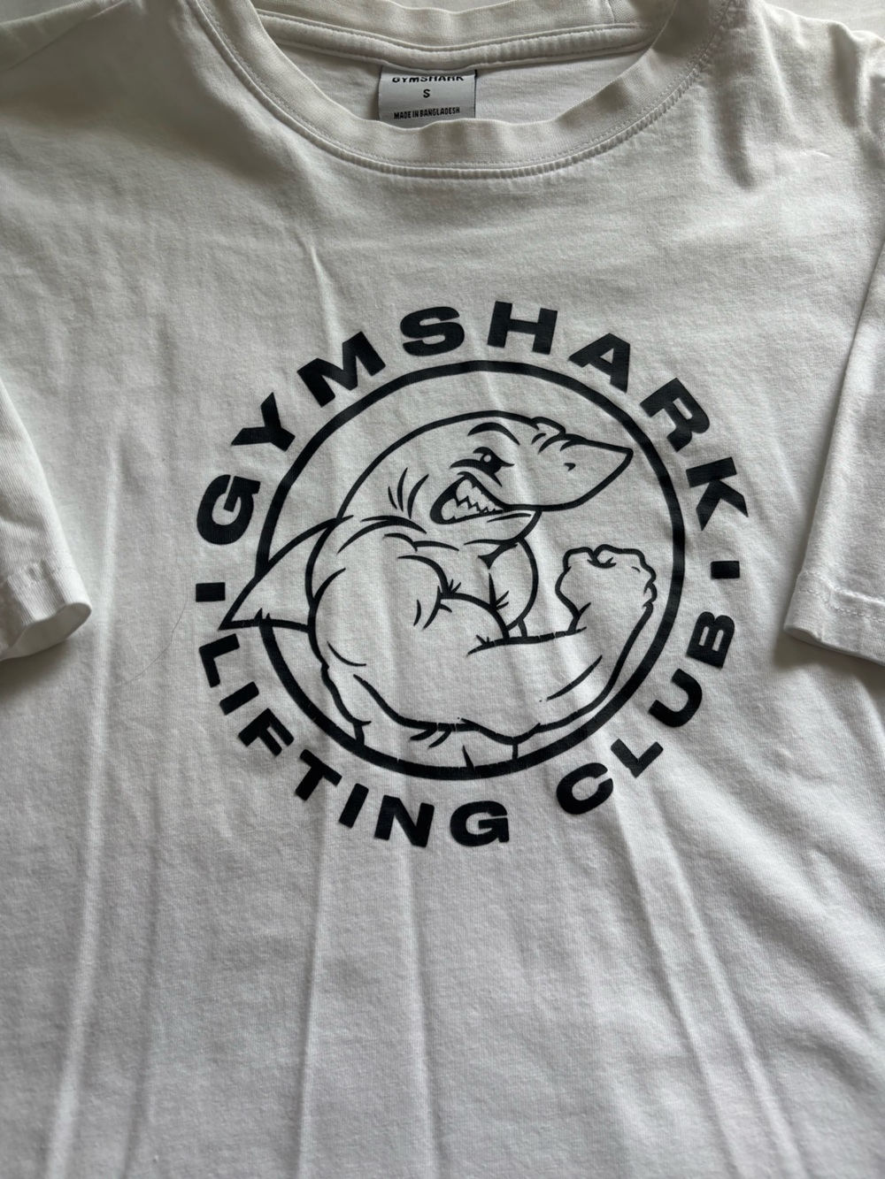Gymshark White Crewneck Tee with Black Tag Print